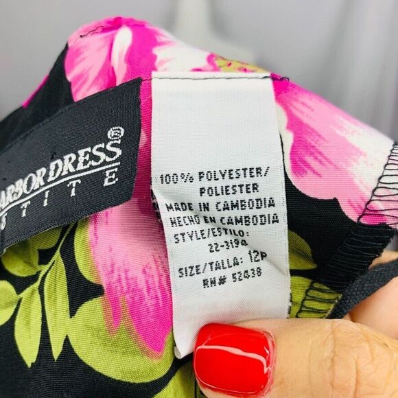 Sag Harbor Petite Dress Women 12P Black Pink Floral Faux Wrap sleeveless - Picture 7 of 9
